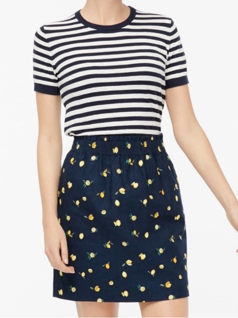 J.Crew Factory Lemon Print Linen Cotton Pull On Mini Skirt Navy Size 10